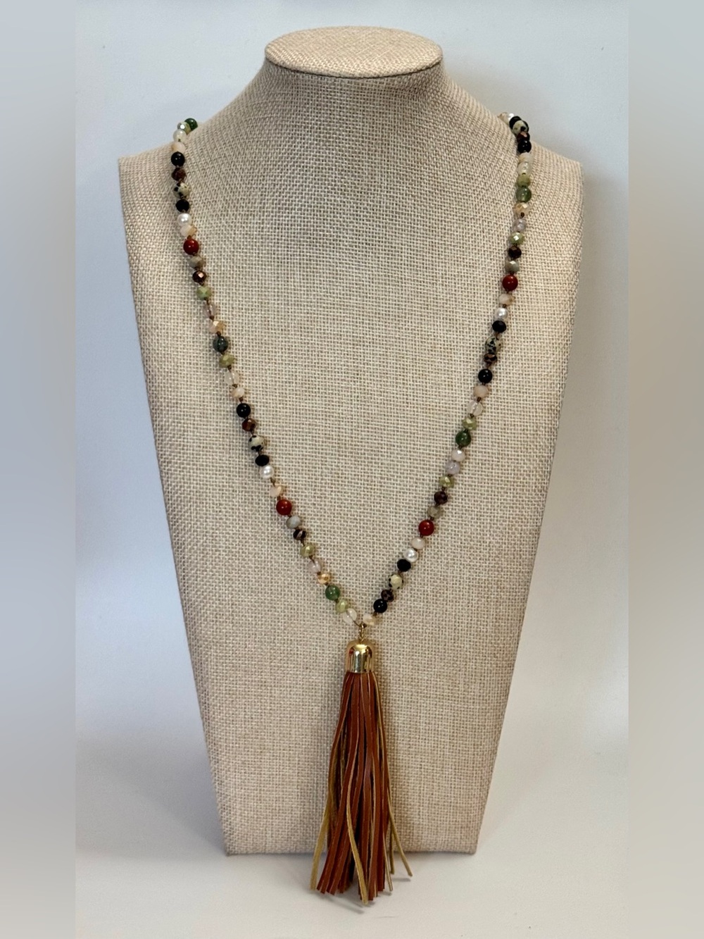 Boho Beaded Tassel Necklace | Long Multicolor Gemstone Statement Necklace